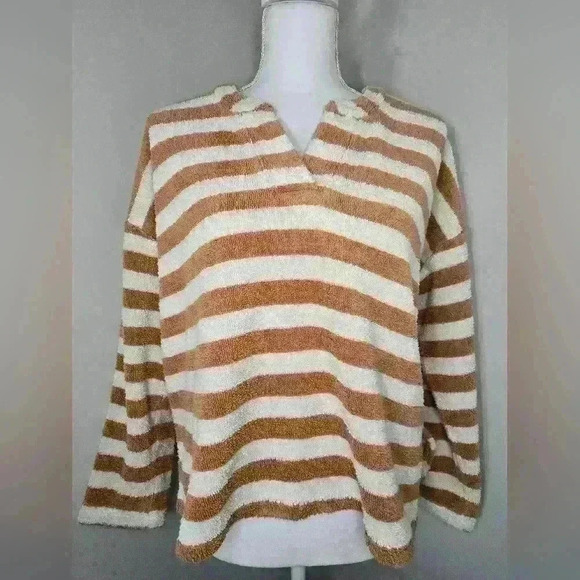 Madewell Womens Earrhen Clay Striped MWL Loop Terry Notched Sweatshirt - Picture 4 of 12